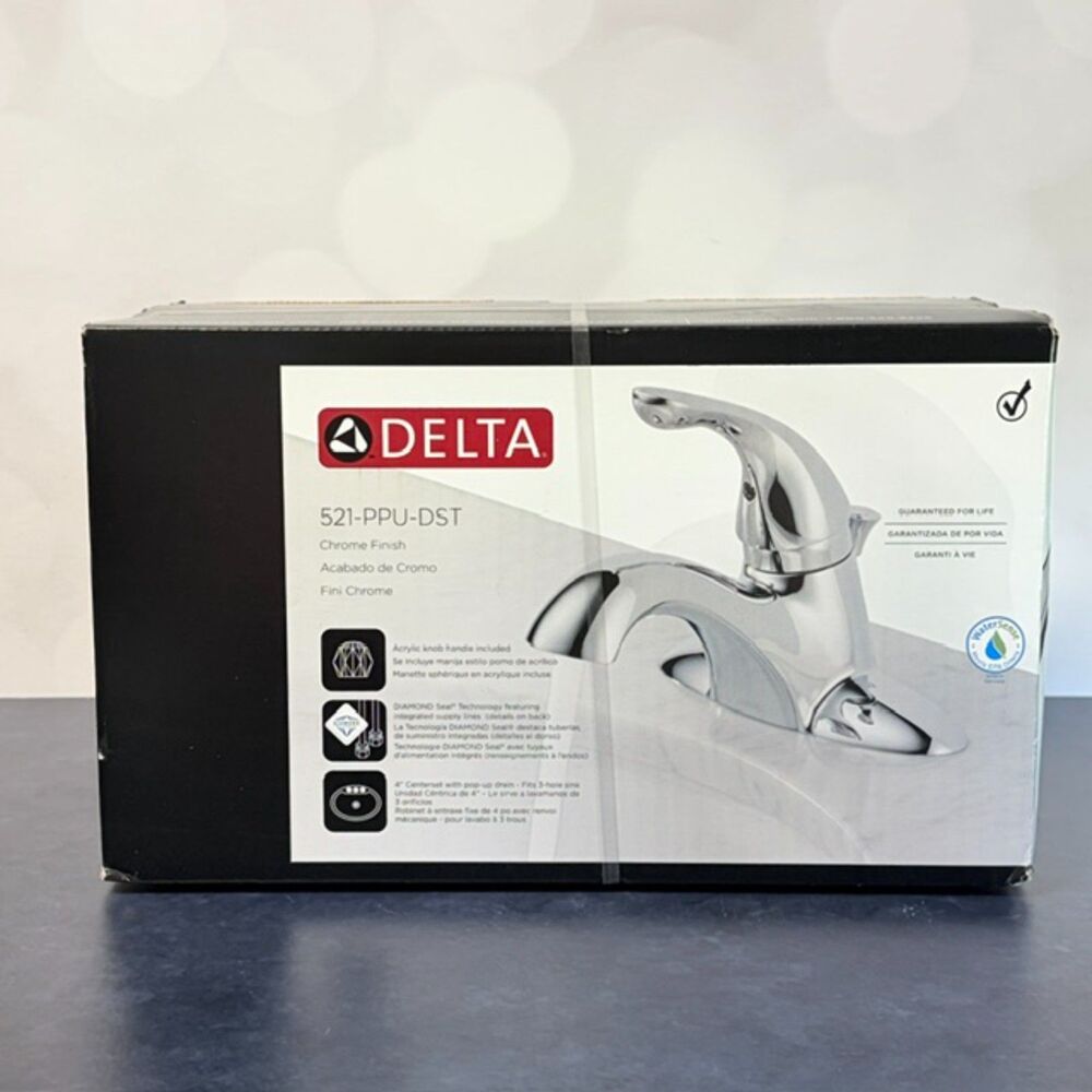 Delta 521-PPU-DST Classic Chrome Bathroom Faucet 4" Centerset New Sealed